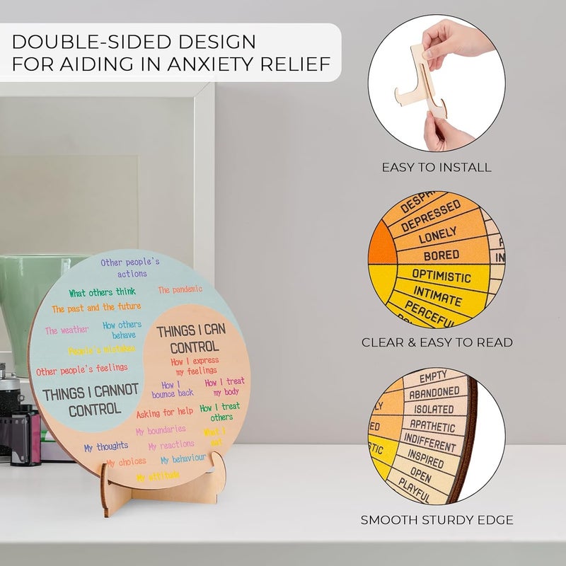 Giftacity Feelings Wheel Therapy Office Desk Decor - Double Sided Mental Health Emotions Chart with Stand, Therapist Gifts for Home Office Women Man - Image 3
